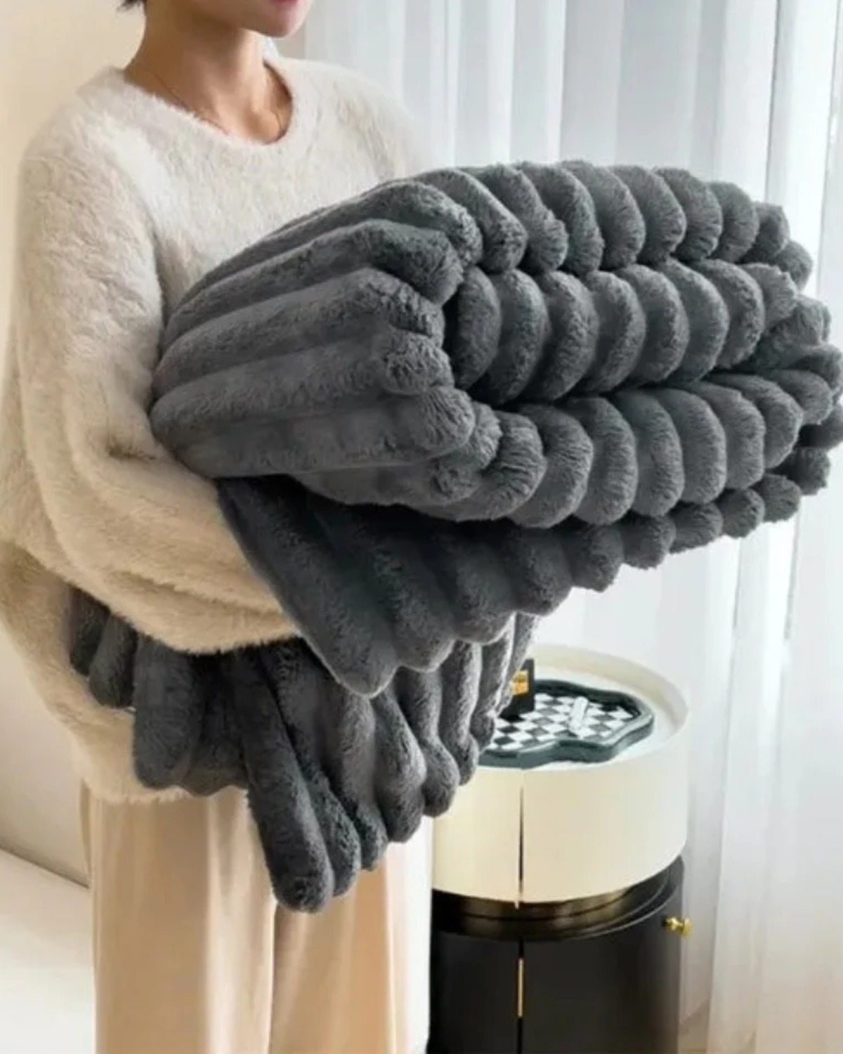 Plush Throw Blanket | Striped Fleece | Ultra Soft | Lightweight Warm Blanket | Brick By Brick
