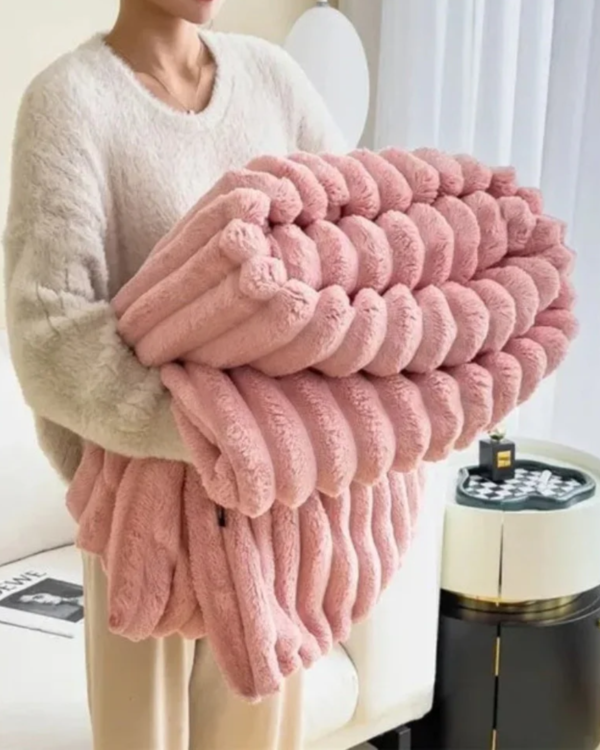 Plush Throw Blanket | Striped Fleece | Ultra Soft | Lightweight Warm Blanket | Brick By Brick