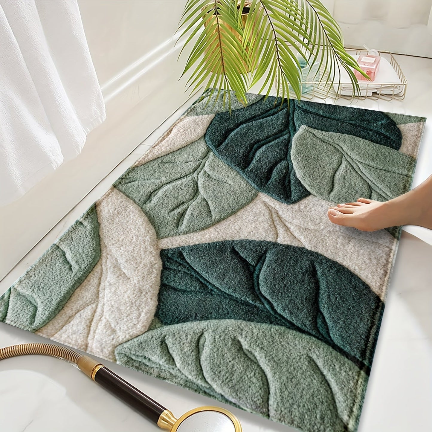 Plush Microfiber Bath Mat | Leaf Pattern | Soft Absorbent Non-Slip | Brick by Brick