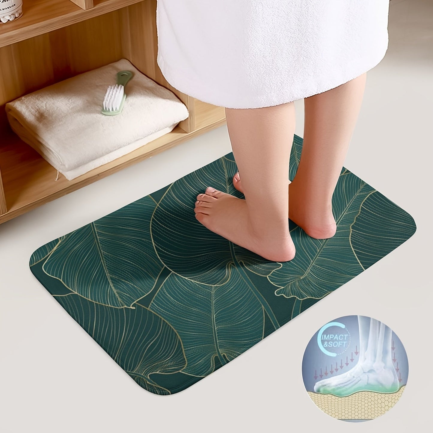 Tropical Leaf Bath Mat Set | Soft Microfiber Absorbent | Non-Slip | 2-Piece | Brick by Brick