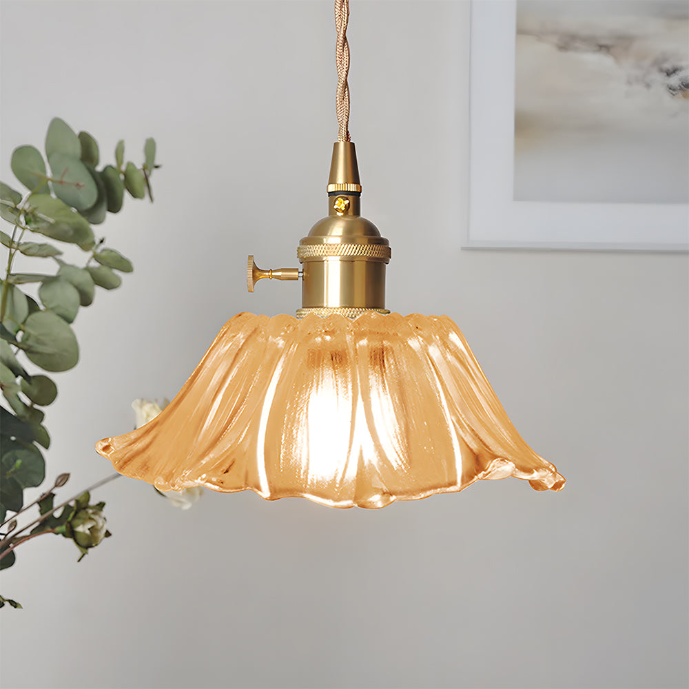 Vintage Floral Glass Pendant Light | Retro Elegance | Warm Glow | Adjustable Hanging | Brick by Brick