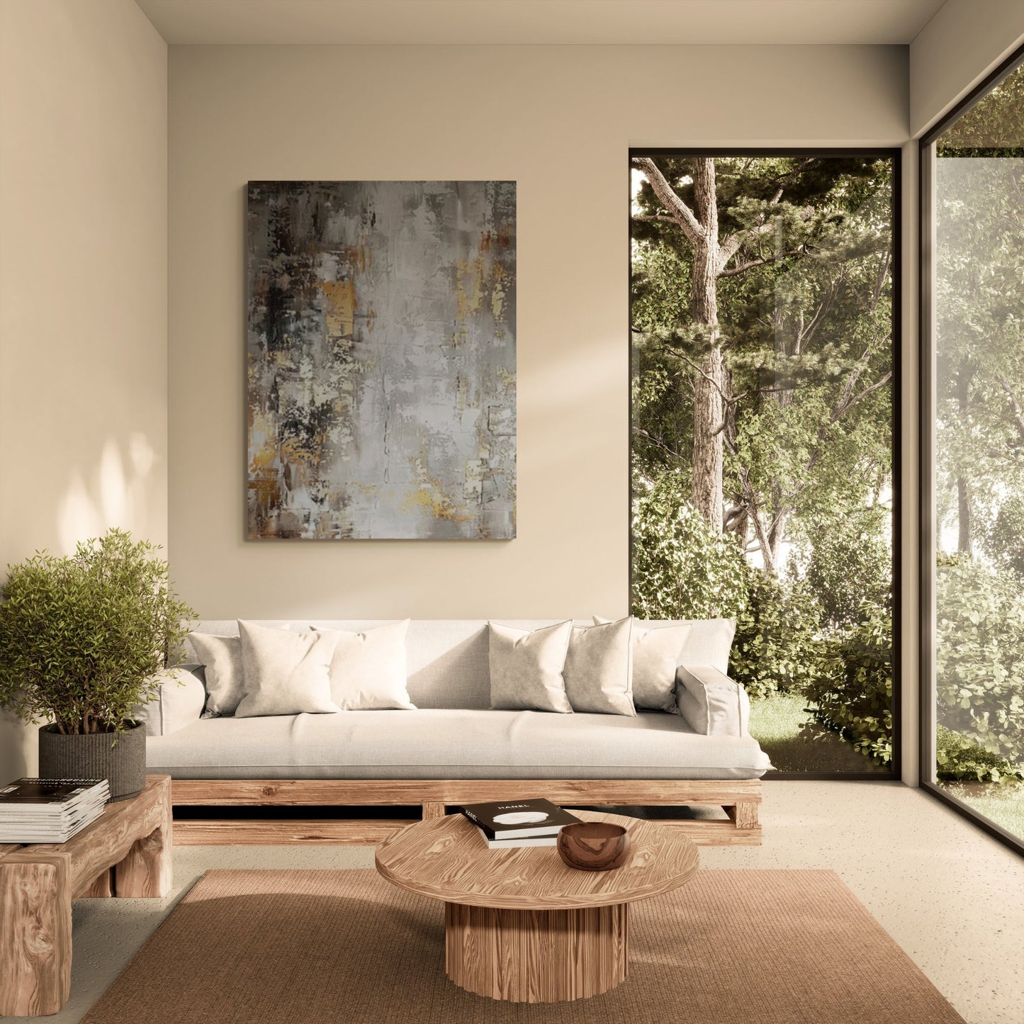 Abstract Luxe Textured Wall Art | Height 35 - 83 in | Neutral Modern Canvas Painting | Gold & Beige Accents | Brick by Brick