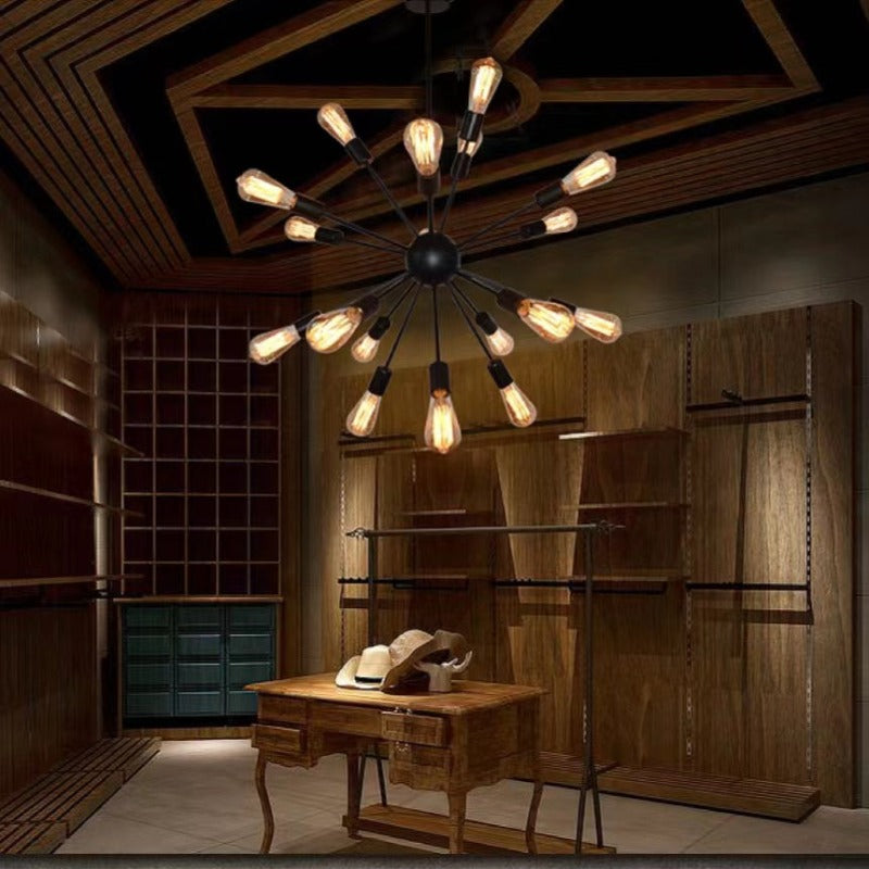 Alessio Industrial Sputnik Chandelier | 29.9 - 37.8 in | 18-Light | Black Metal Design | Brick by Brick