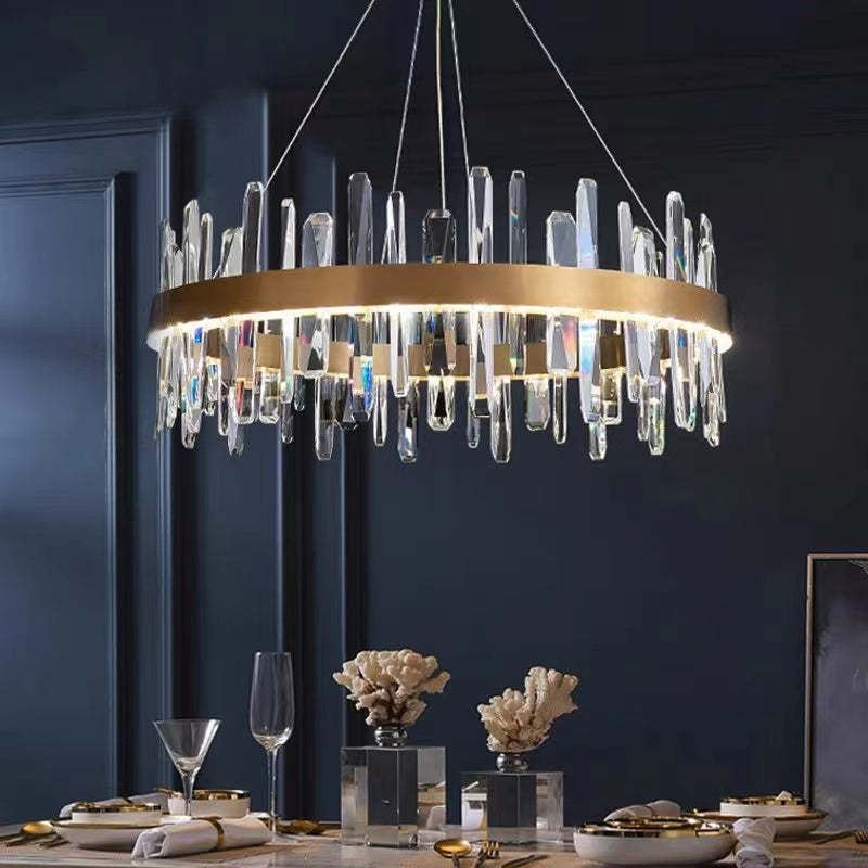 Modern Crystal Chandelier | 31.5" x 11.8" | LED | Gold Plated | Adjustable Pendant | Brick by Brick