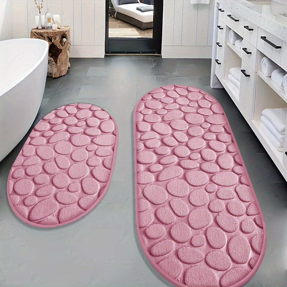 Non-Slip Shower Mat Set | 2-Piece | Soft Absorbent Polyester Bathroom Rugs | Brick by Brick