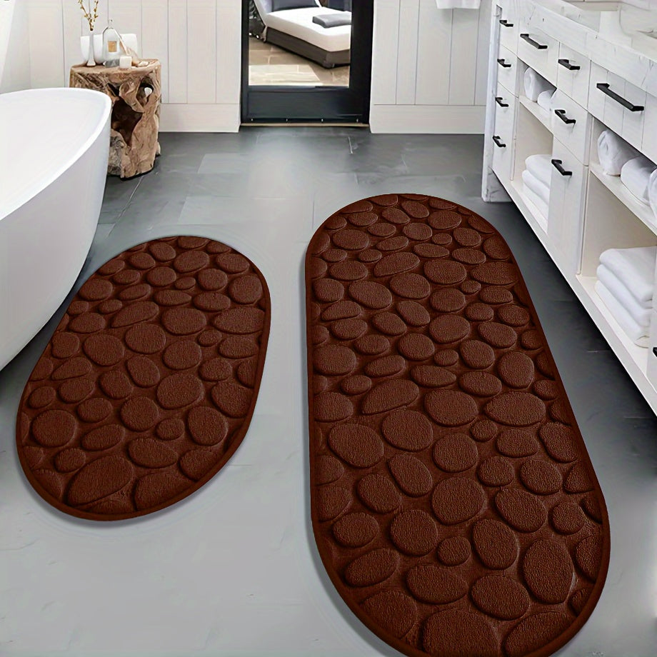 Non-Slip Shower Mat Set | 2-Piece | Soft Absorbent Polyester Bathroom Rugs | Brick by Brick