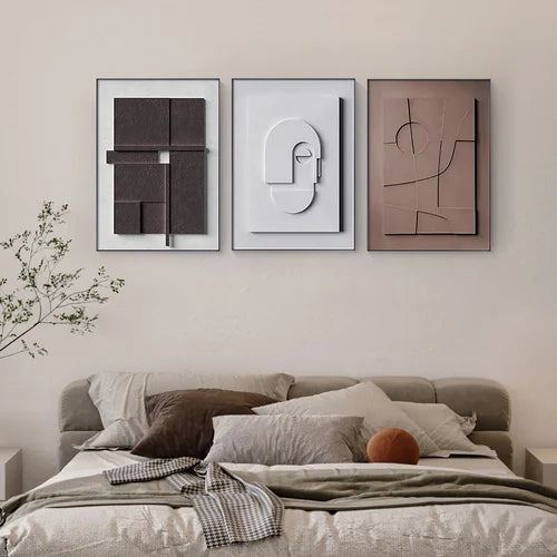 3D Japandi Wall Art | 19.7 x 27.6 x 1.4 in | Modern Canvas Decor | Set of 3 | Brick by Brick