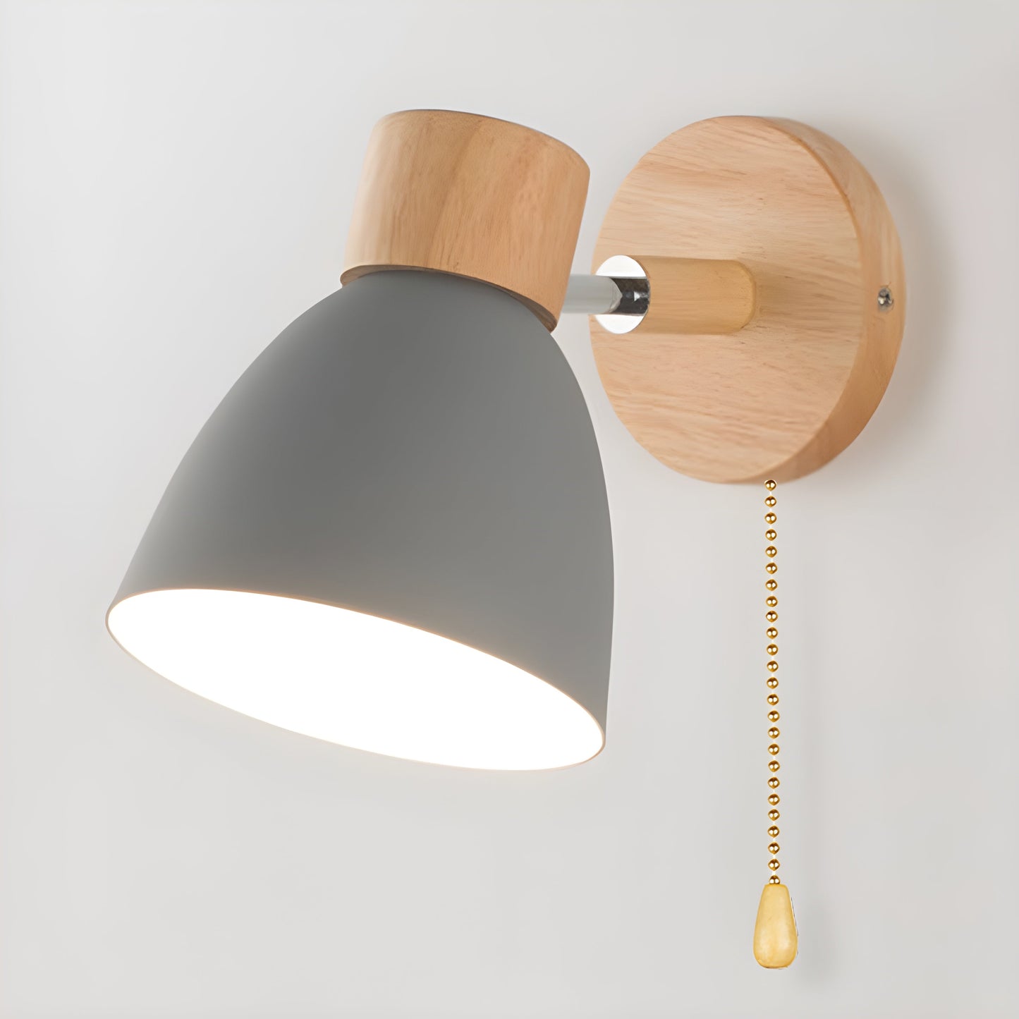 Nordic Wooden Wall Lamp | Compact E27 Light with Switch | Natural Wood