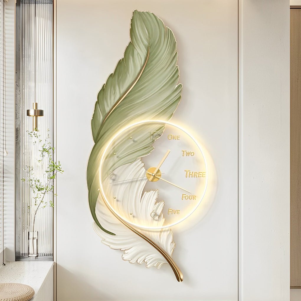 Feather Wall Clock | LED Wall Light | Unisex | Canvas Style | Ambient Lighting