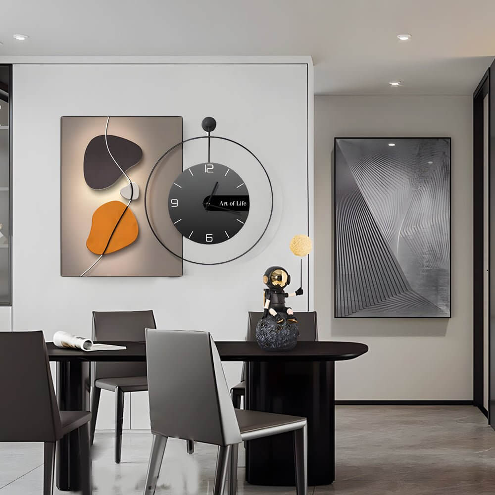 Geometric Silent Wall Clock | Modern Canvas Wall Art | Noiseless Design | 20"