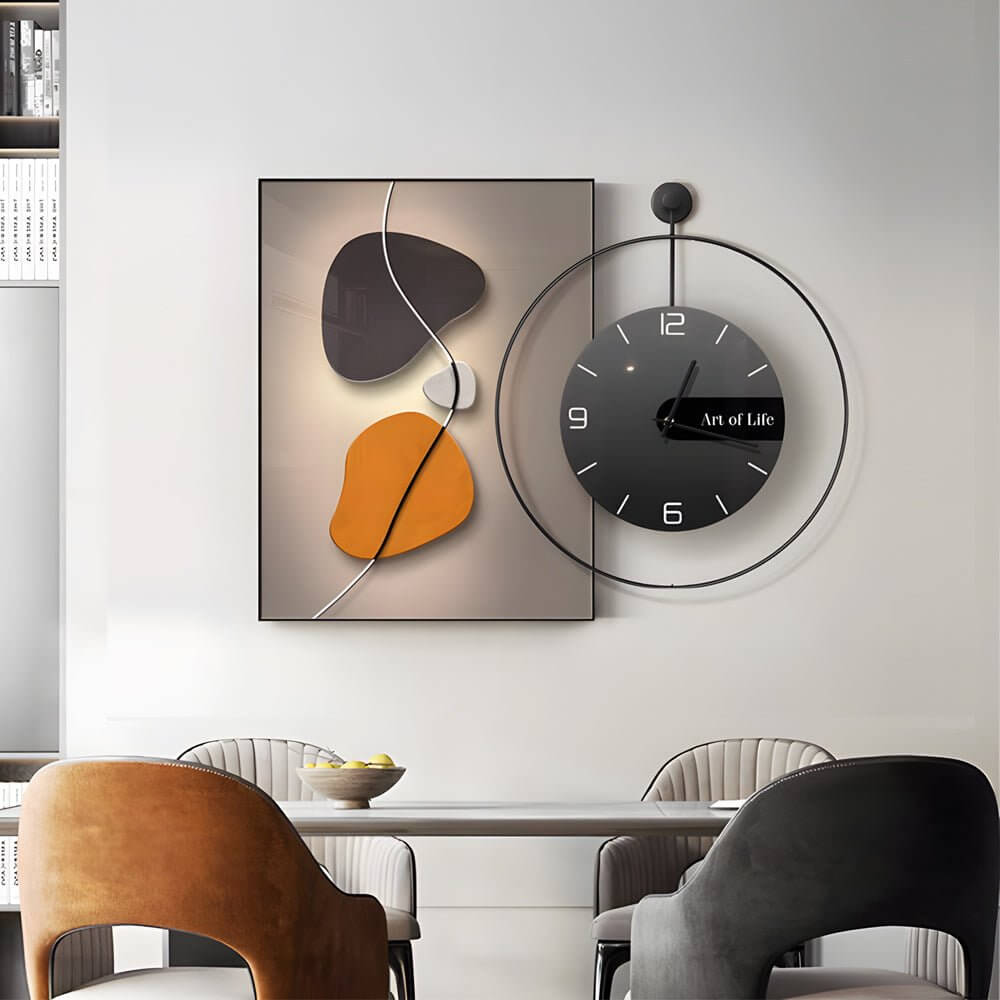 Geometric Silent Wall Clock | Modern Canvas Wall Art | Noiseless Design | 20"