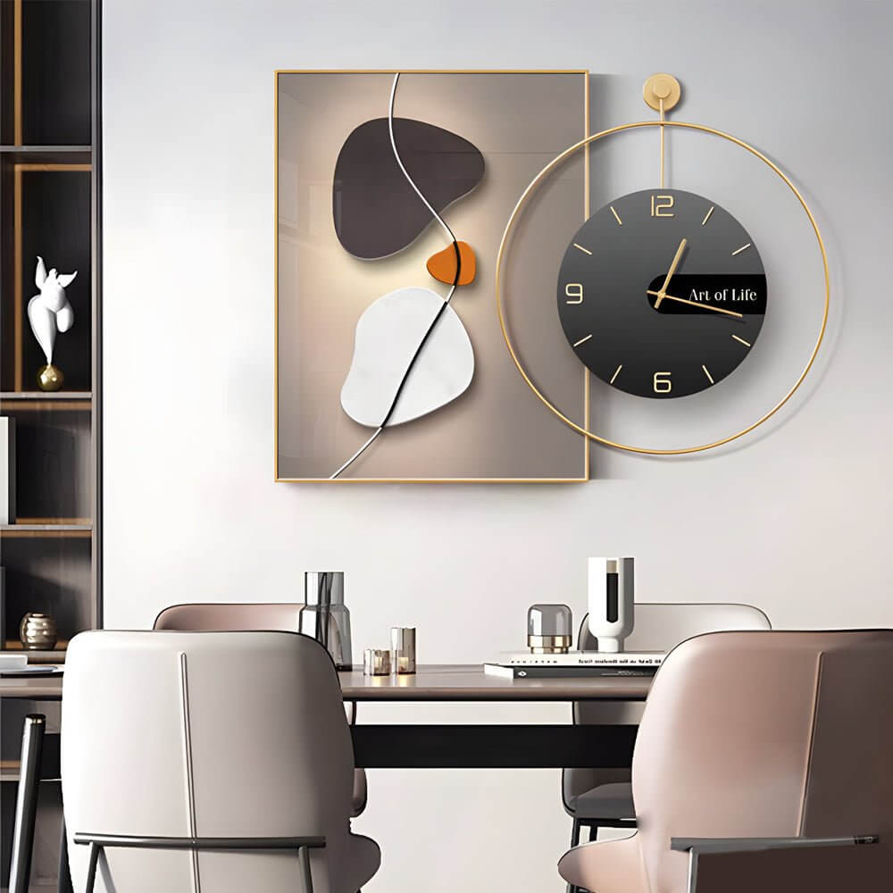 Geometric Silent Wall Clock | Modern Canvas Wall Art | Noiseless Design | 20"