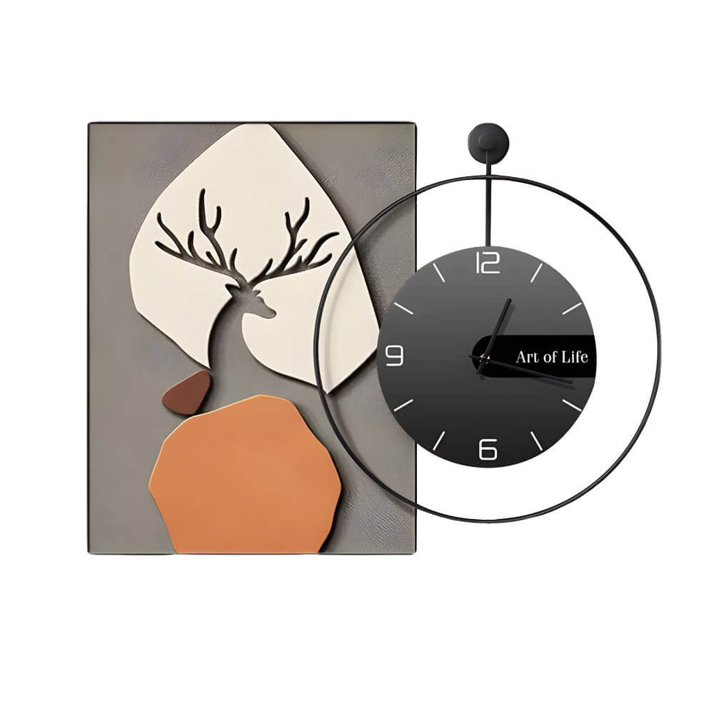 Geometric Silent Wall Clock | Modern Canvas Wall Art | Noiseless Design | 20"