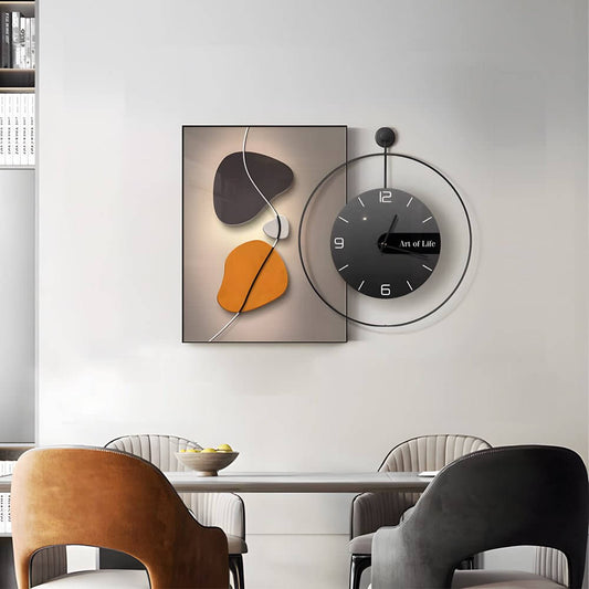 Geometric Silent Wall Clock | Modern Canvas Wall Art | Noiseless Design | 20"