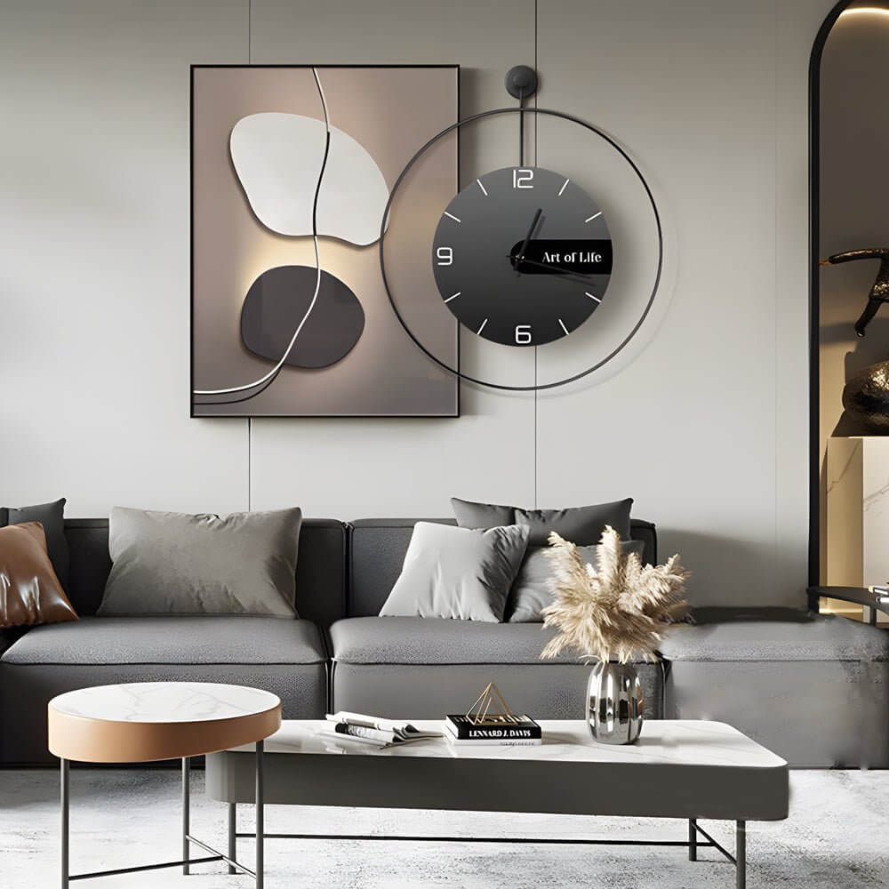 Geometric Silent Wall Clock | Modern Canvas Wall Art | Noiseless Design | 20"