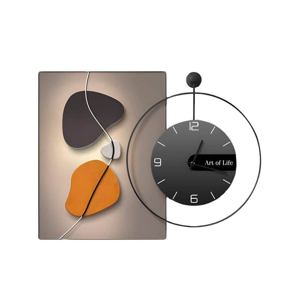 Geometric Silent Wall Clock | Modern Canvas Wall Art | Noiseless Design | 20"