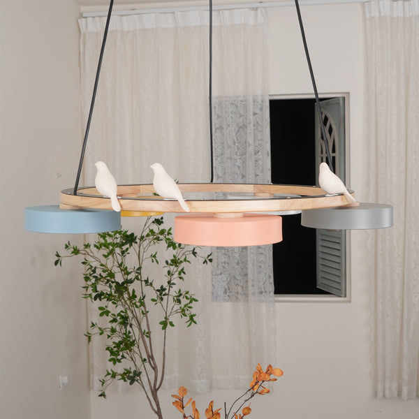 Morandi Style Chandelier | 25.6/28.3 x 5.5 in | Metal, Wood, Resin, Acrylic | Adjustable Pendant | Brick by Brick