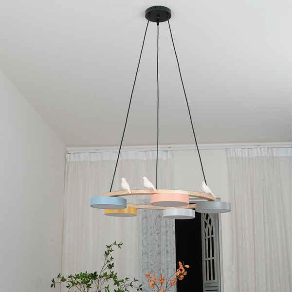 Morandi Style Chandelier | 25.6/28.3 x 5.5 in | Metal, Wood, Resin, Acrylic | Adjustable Pendant | Brick by Brick