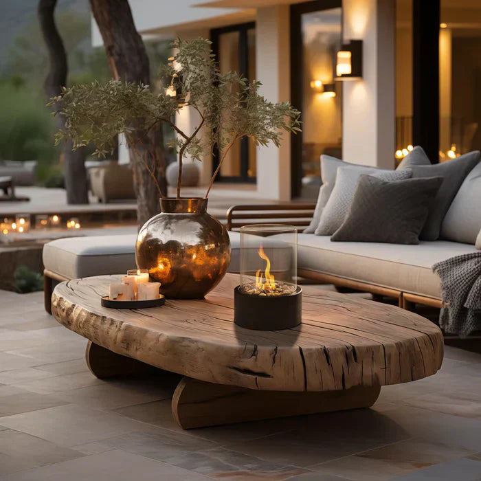 Portable Flame Table Lantern | Gas-Powered with Black Metal & Glass | Indoor & Outdoor Ambience