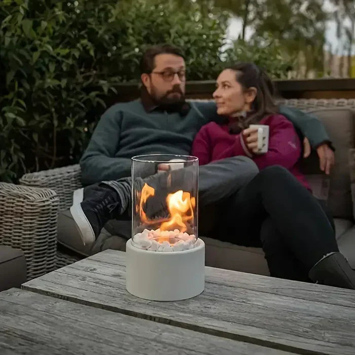 Portable Flame Table Lantern | Gas-Powered with Black Metal & Glass | Indoor & Outdoor Ambience