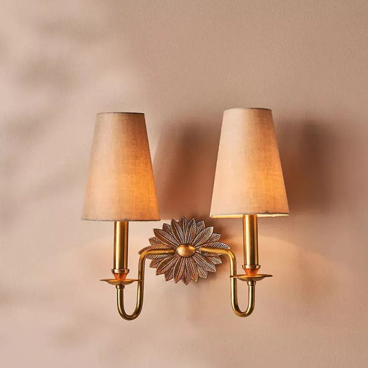 Alessio Vintage Brass Wall Light | 13.8 in | Fabric Shade | E14 LED Compatible | Brick by Brick