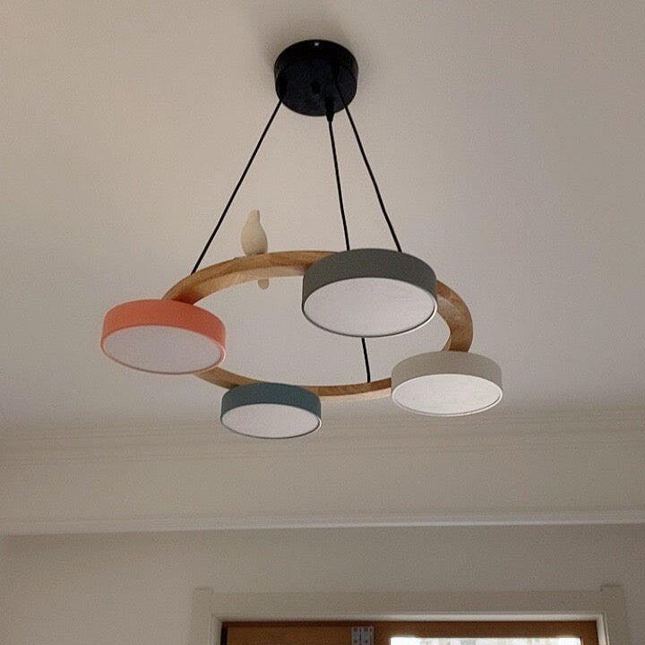 Morandi Style Chandelier | 25.6/28.3 x 5.5 in | Metal, Wood, Resin, Acrylic | Adjustable Pendant | Brick by Brick
