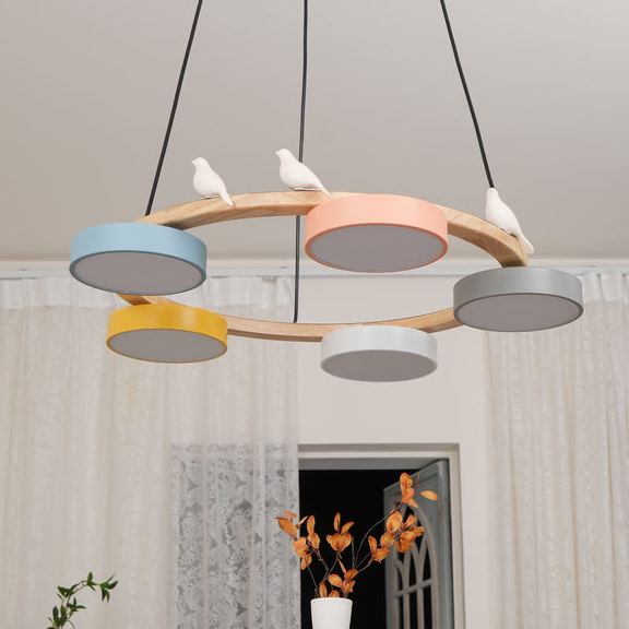 Morandi Style Chandelier | 25.6/28.3 x 5.5 in | Metal, Wood, Resin, Acrylic | Adjustable Pendant | Brick by Brick