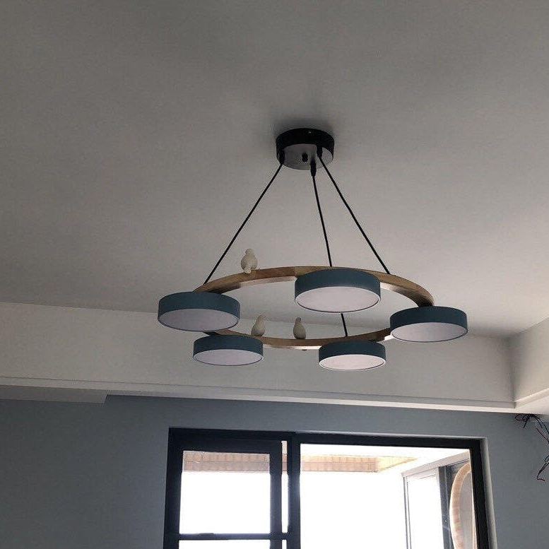 Morandi Style Chandelier | 25.6/28.3 x 5.5 in | Metal, Wood, Resin, Acrylic | Adjustable Pendant | Brick by Brick