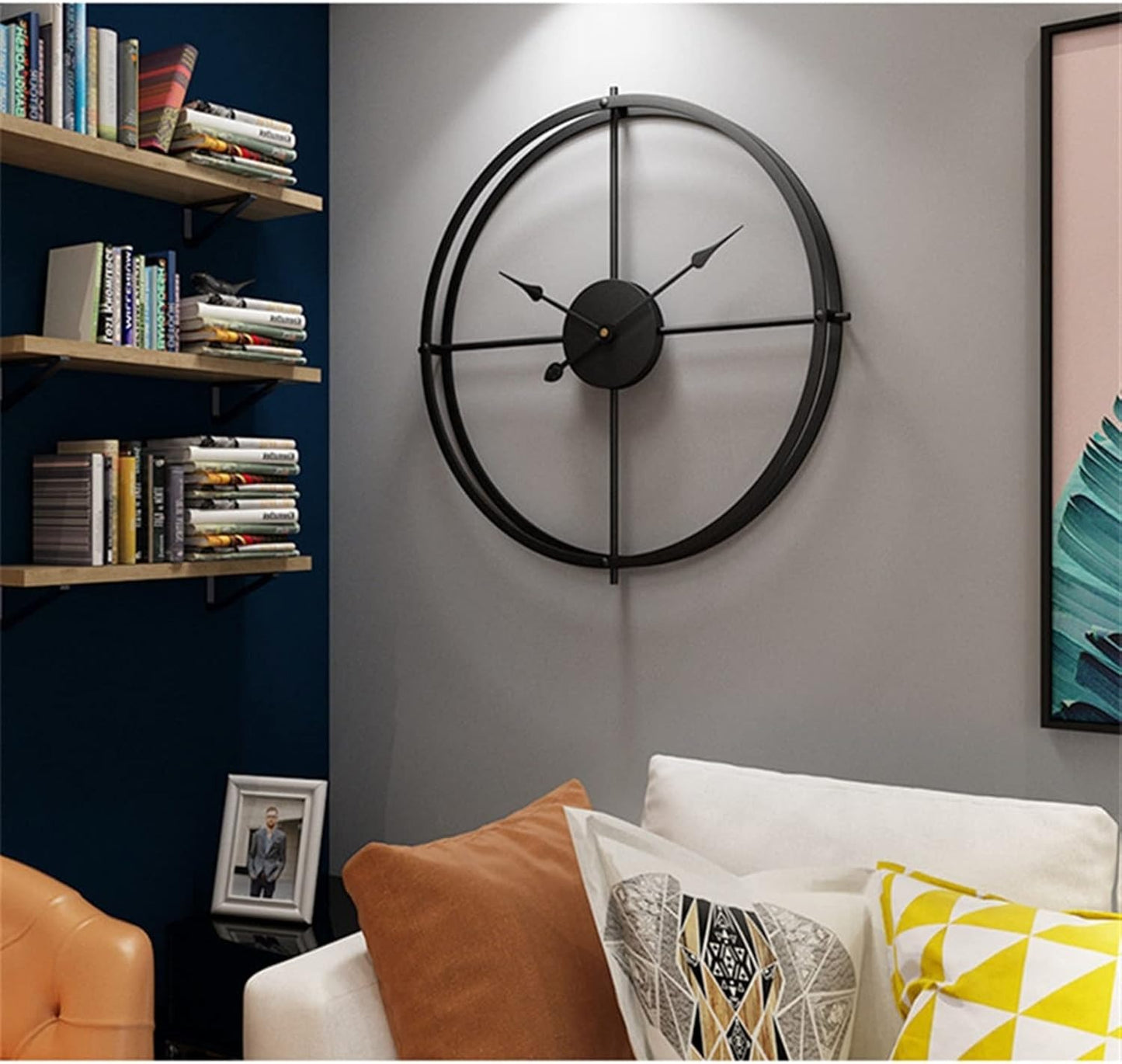 Silent Oversized Iron Clock | 20.5″ | Minimalist Numerals | Black/Gold | Brick by Brick