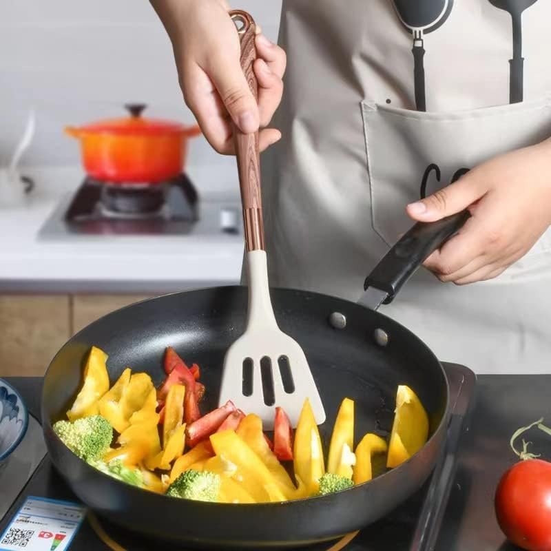 Silicone Cooking Utensil Set | 10 Pieces with Gold & Wood Design | Nonstick Safe Tools | Brick by Brick