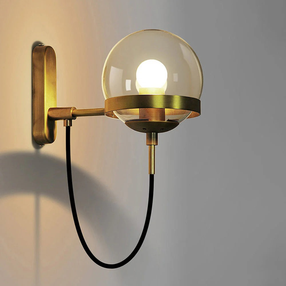 Nordic Glass Wall Lamp | Iron Base | Retro Vintage Style | 11in Round Shade | Brick by Brick