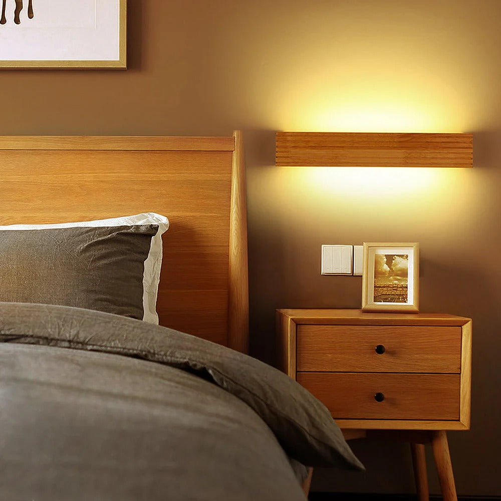 Wooden LED Wall Light | Acrylic Shade | Rustic Modern Design | 15–22in | Brick by Brick