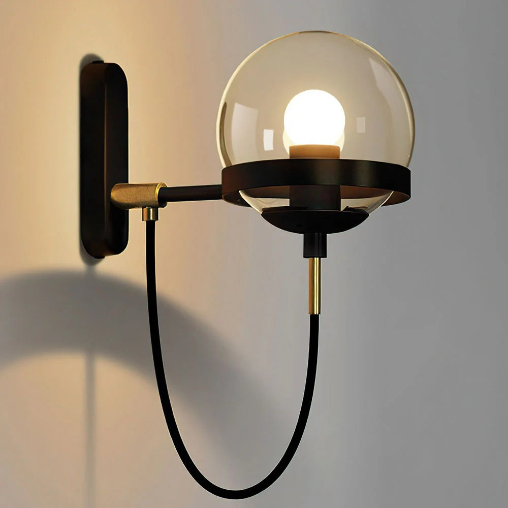 Nordic Glass Wall Lamp | Iron Base | Retro Vintage Style | 11in Round Shade | Brick by Brick