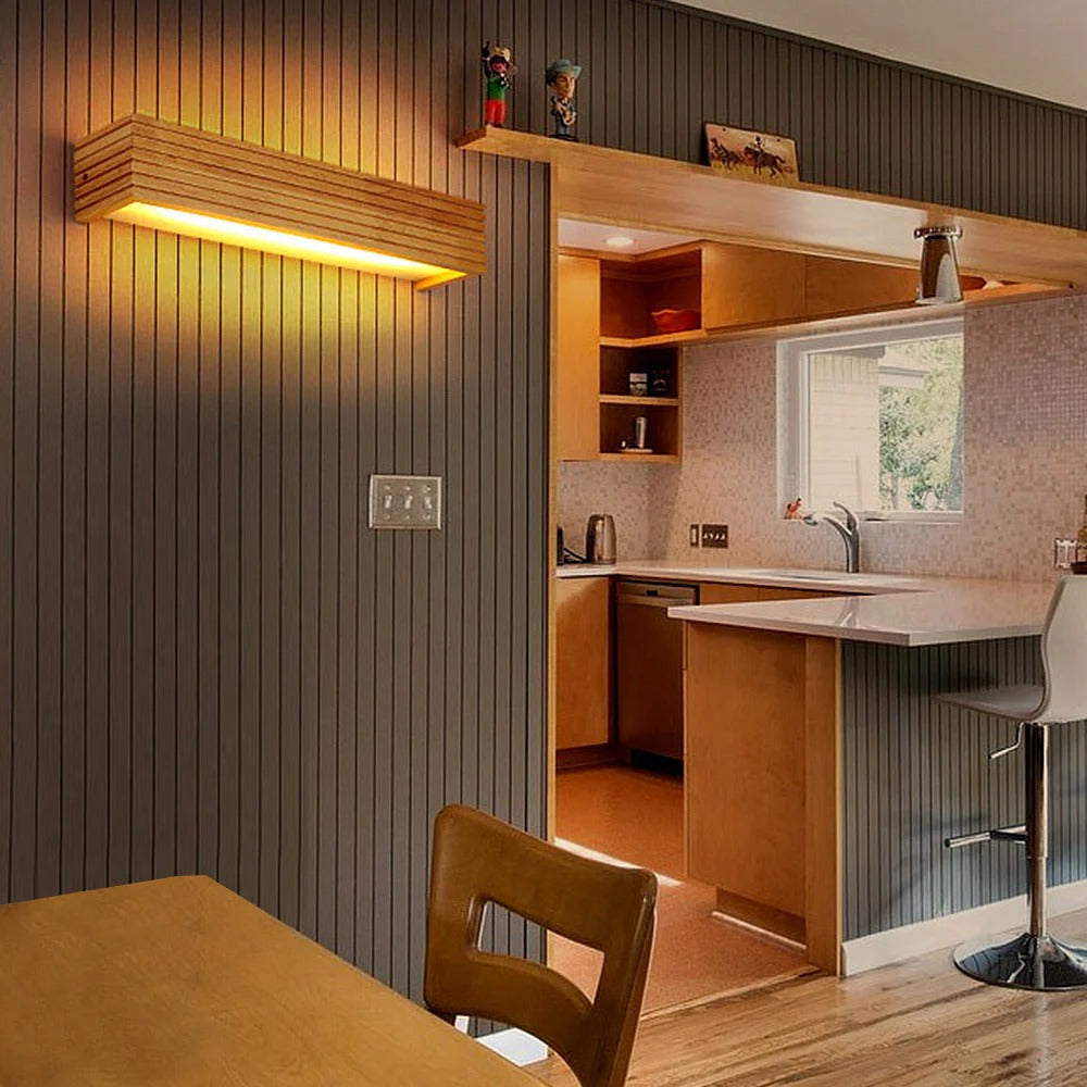 Wooden LED Wall Light | Acrylic Shade | Rustic Modern Design | 15–22in | Brick by Brick