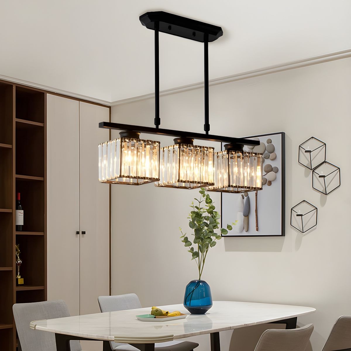 Multi-Head Glass Chandelier | Modern Dining Room Lighting | Adjustable Height | Brick by Brick
