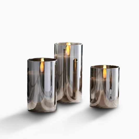 Flameless LED Candles | Table Lamp | 3-Piece Set | Realistic Flickering Glow | Metallic Finish | Brick by Brick