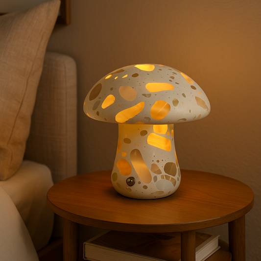 Marble Mushroom Lamp | Solid Marble | Terrazzo Inlays | Warm Ambient Lighting | Brick by Brick