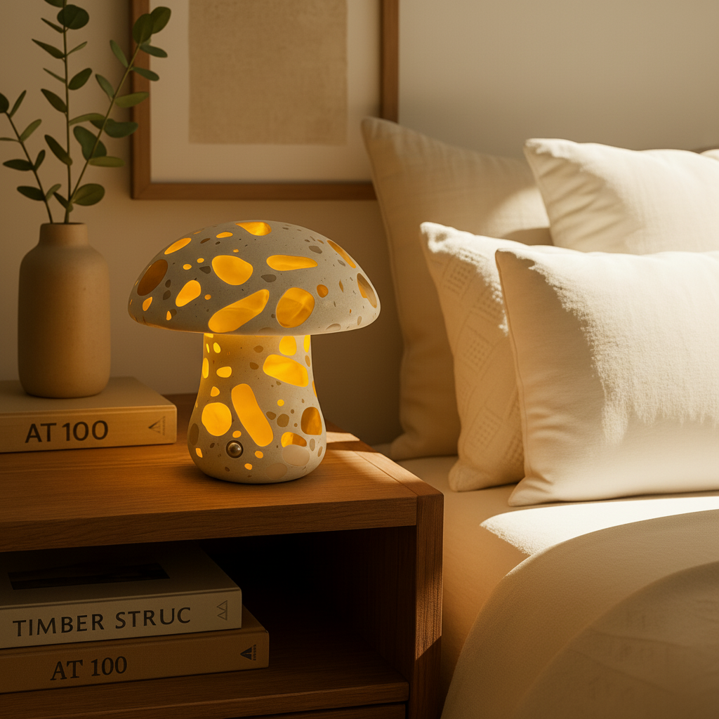 Marble Mushroom Lamp | Solid Marble | Terrazzo Inlays | Warm Ambient Lighting | Brick by Brick