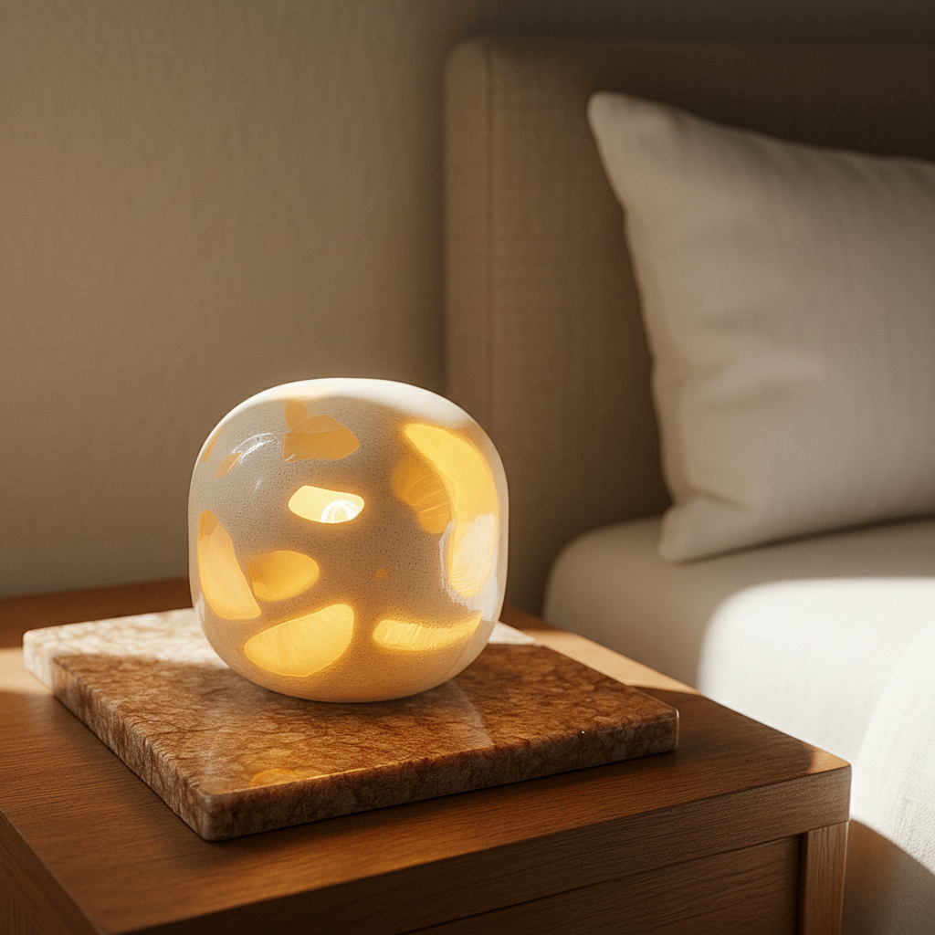 Marble Dome Lamp | 3.5 × 3.1 in | Solid Marble with Terrazzo Inlays | Warm Ambient Lighting | Brick by Brick