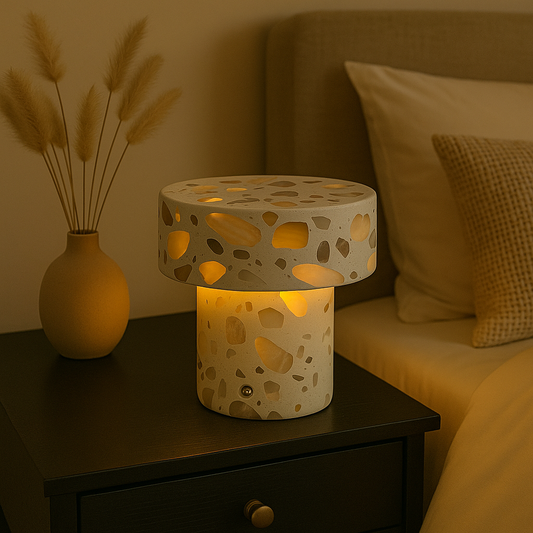 Marble Column Lamp | Solid Marble | Terrazzo Inlays | Warm Ambient Lighting | Brick by Brick