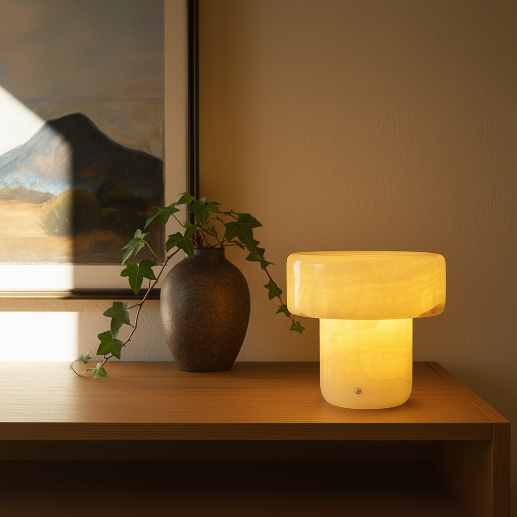Marble Column Table Lamp | 6.3 × 6.3 in | Solid Stone Cylinder Base | Warm Accent Lighting | Brick by Brick