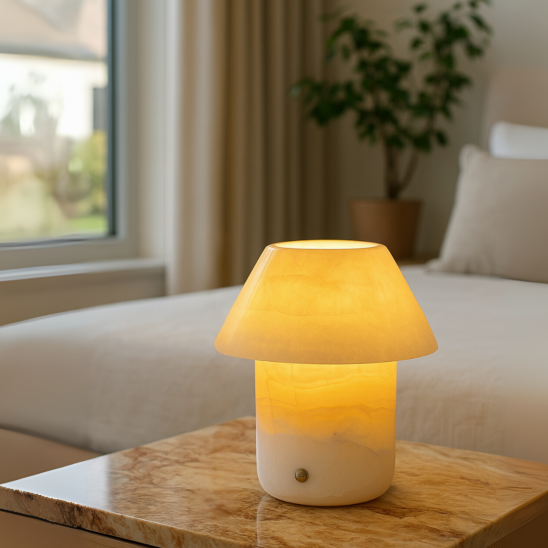 Sculptural Marble Accent Lamp | 6.3 in × 6.3 in | Translucent Stone Glow | Brick by Brick