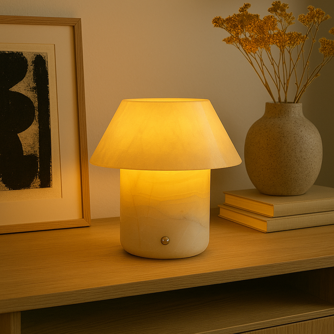 Sculptural Marble Accent Lamp | 6.3 in × 6.3 in | Translucent Stone Glow | Brick by Brick