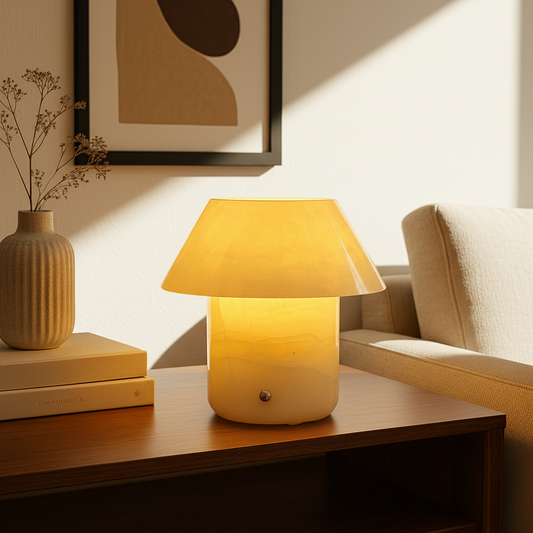 Sculptural Marble Accent Lamp | 6.3 in × 6.3 in | Translucent Stone Glow | Brick by Brick
