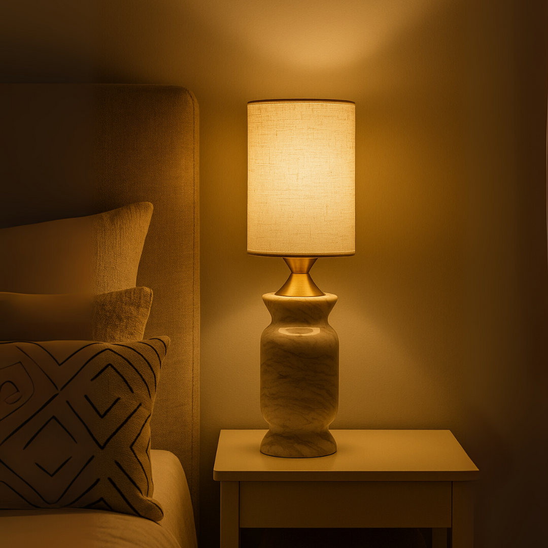 Serena Marble Table Lamp | 4.7 × 16.9 in | Solid Marble Base | Linen Shade | Brick by Brick