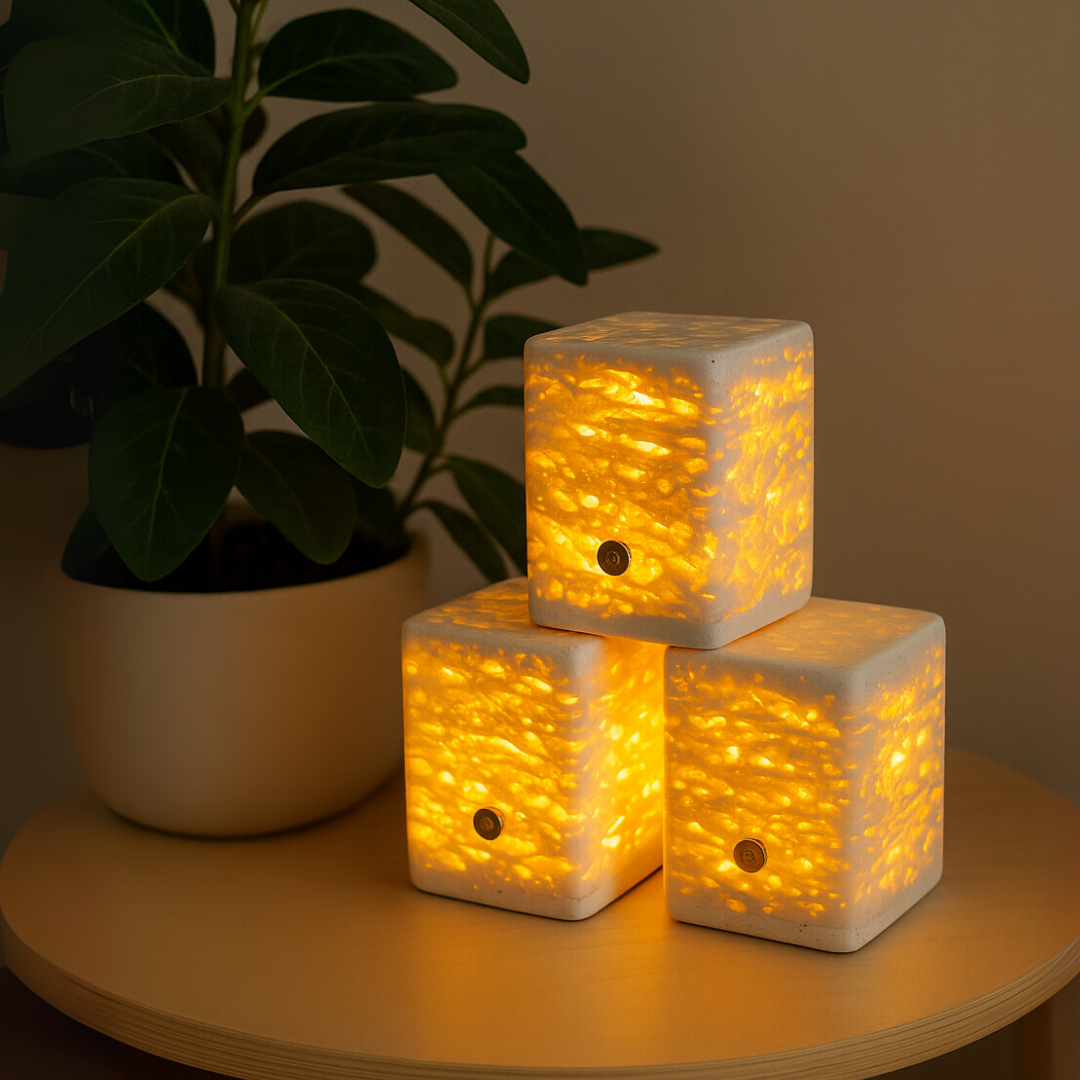 Marble Cube Table Lamp | 2.8 × 2.8 × 3.9 in | Solid Stone Accent Light | Decorative Night Light | Brick by Brick