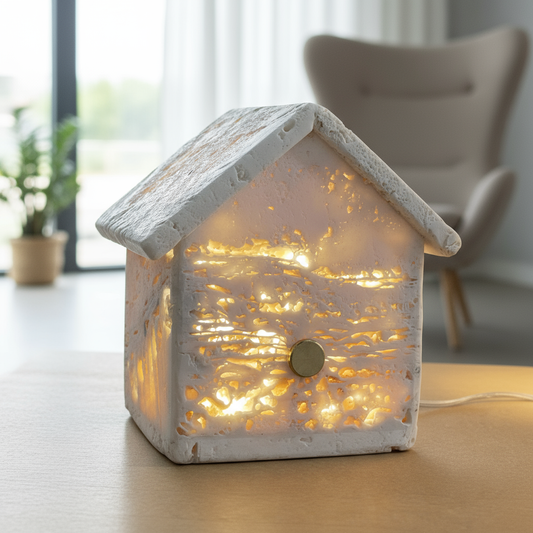 Marble House Table Lamp | 3.5 × 3.1 in | Solid Marble Accent Lighting | Sculptural Stone Glow | Brick by Brick