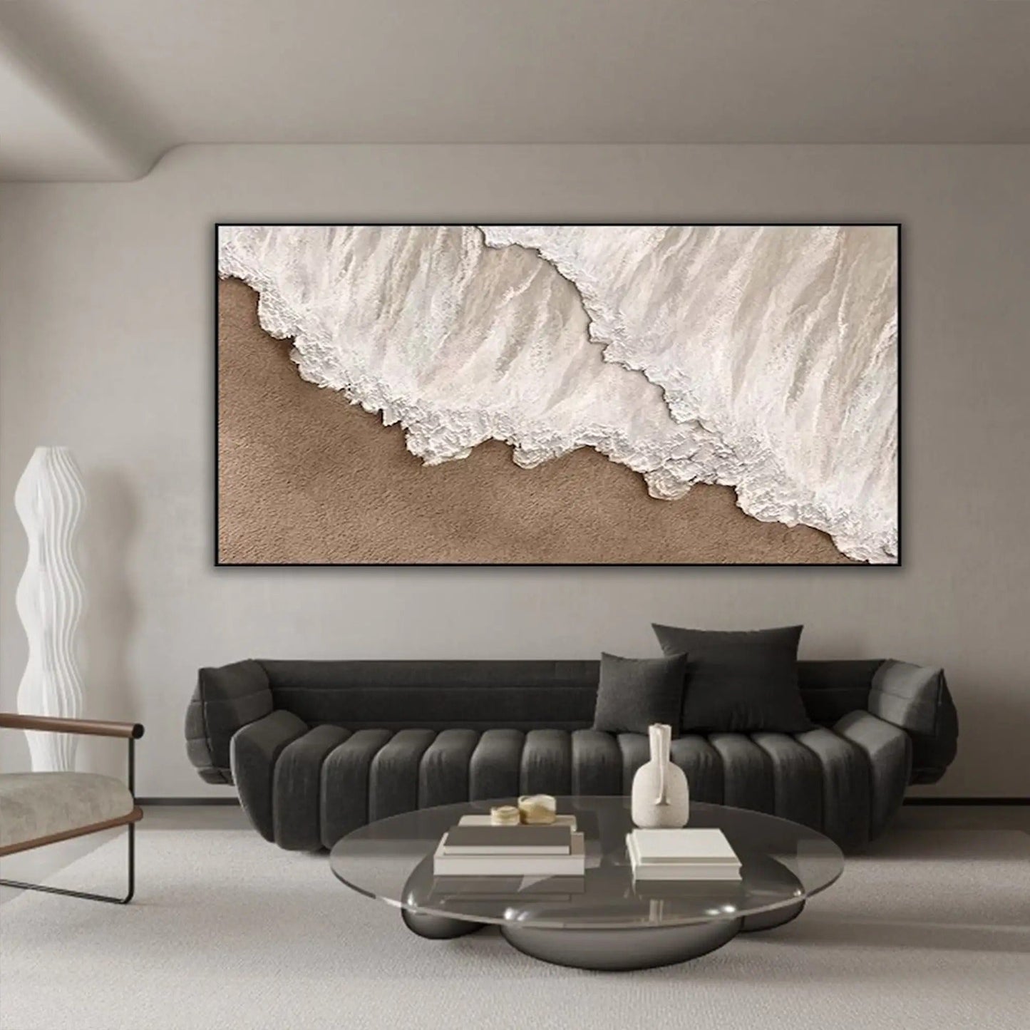 Plaster Seascape Wall Art | 46 - 110 in | Textured Coastal Canvas Painting | Sands and Waves | Brick by Brick