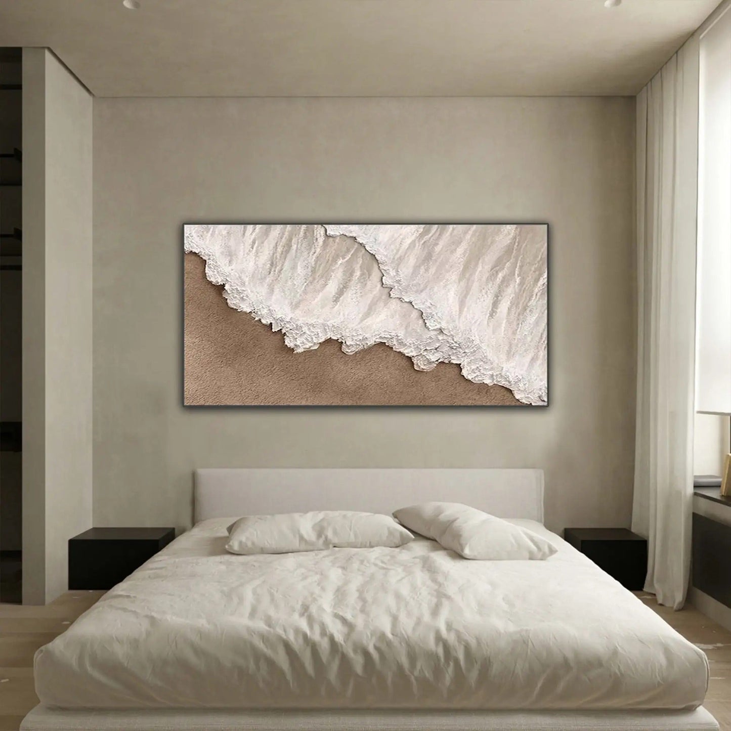 Plaster Seascape Wall Art | 46 - 110 in | Textured Coastal Canvas Painting | Sands and Waves | Brick by Brick