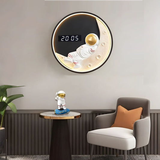 LED Light Wall Clock | Digital Time Display | 3 Color Modes | Astronaut Decor